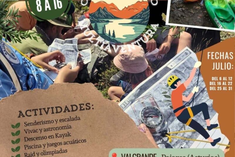 Campamento multiaventura en Valgrande, Asturias, actividades variadas.