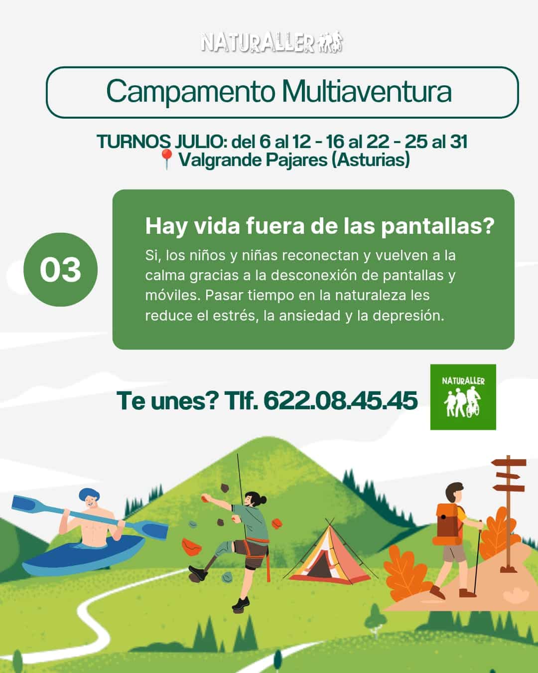 Campamento Payares 2025 Campamento multiaventura en Valgrande Pajares, Asturias, julio.